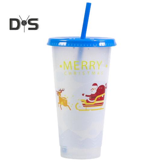 710 ml pohár so slamkou na jednoduché čistenie Christmas Elements Odolná magická fľaša na vodu so slamkou meniacou farbu