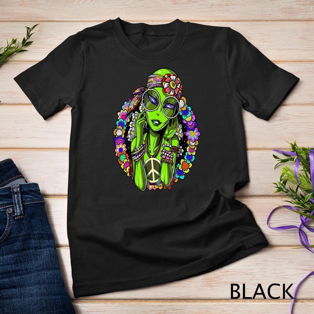 Space Alien Hippie Funny Floral Peace Science Fiction Women Unisex T-shirt M