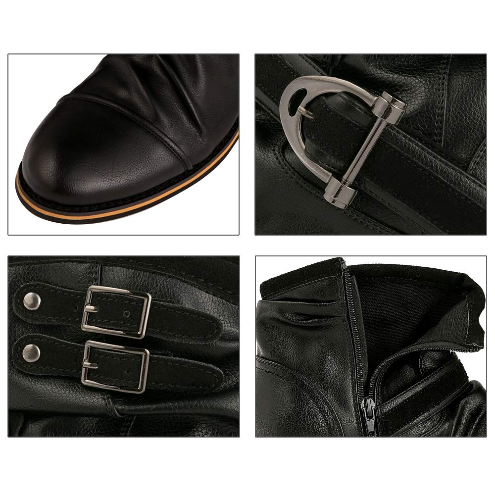 AmeStar Short Draped Engineer Boots with Side Zip Waterproof Chukka Rider Boots Size Men's Buckle, (Black, 29.0)