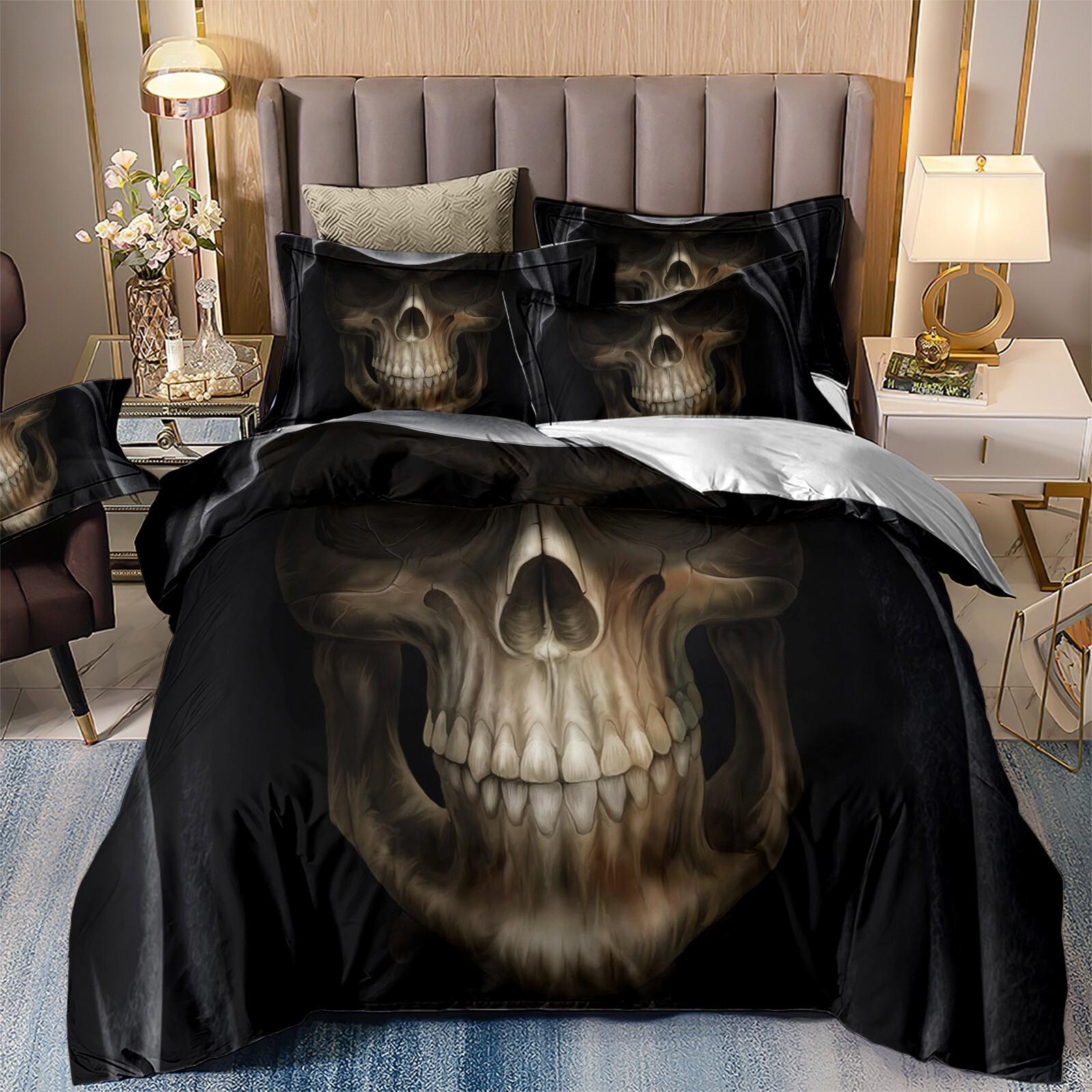 

Skull Duvet Quilt Cover Set Single Double King Size Bedding Set with Pillowcases EU single 135x200cm коричневый