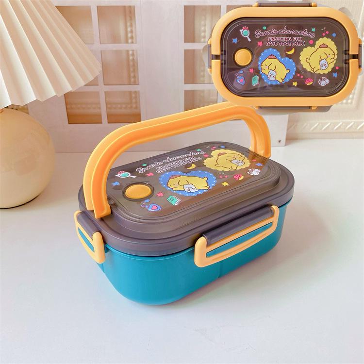 Portable Japanese Double-Layer Bento Lunch Box for Students & Office Workers - Large Capacity, Cartoon Design