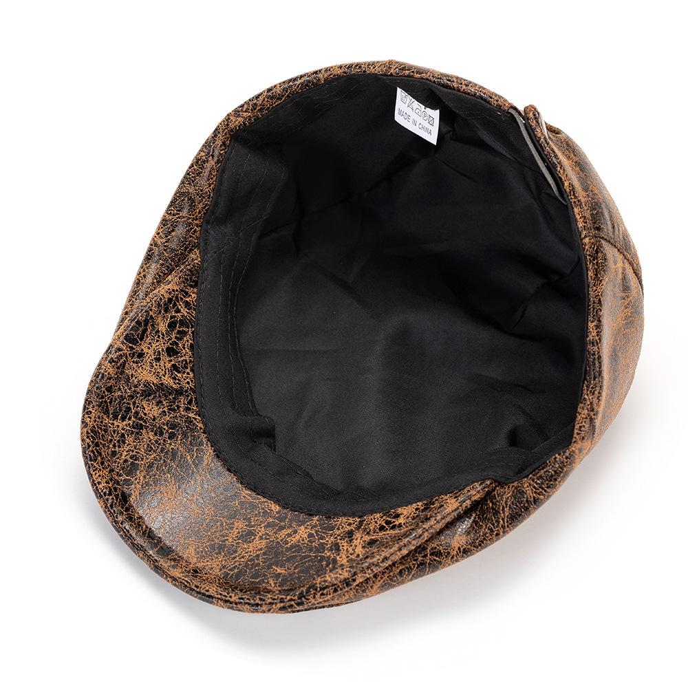 Spring Autumn Winter Men's Peaked Cap Retro British Beret PU Forward Cap