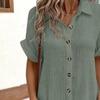 Letnia casualowa sukienka bawełniano-lniana z dekoltem w serek i kieszeniami, z krótkim rękawem, plażowa sukienka letnia, damska, zapinana na guziki