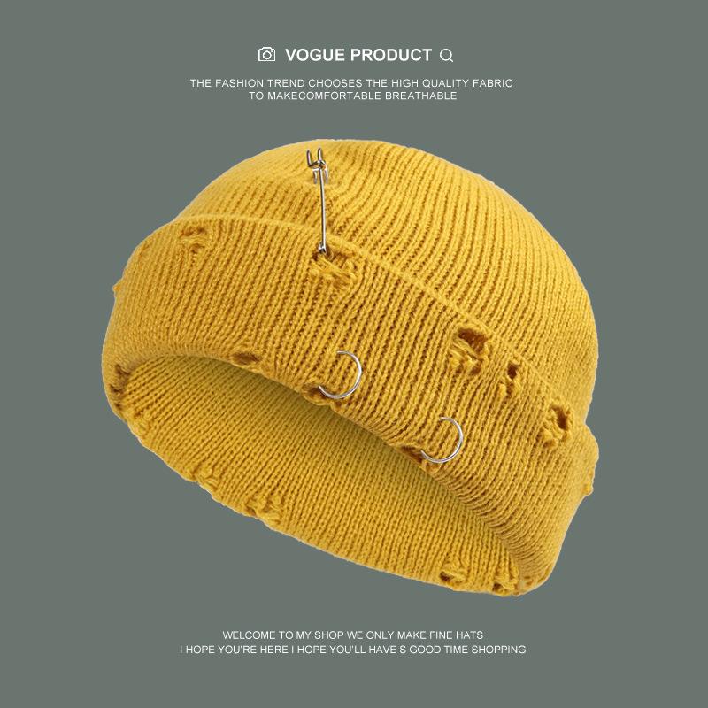 Autumn and Winter Hole Breaking Ruffian Hat, Solid Color Knitted Hat, Men's and Women's Street Knitted Hat, Versatile Design