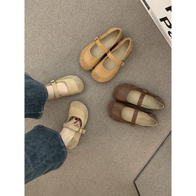 Milk Camel Round Head Matte Ballerina Wearing Soft-soled Fairy Mary Jane Shoes