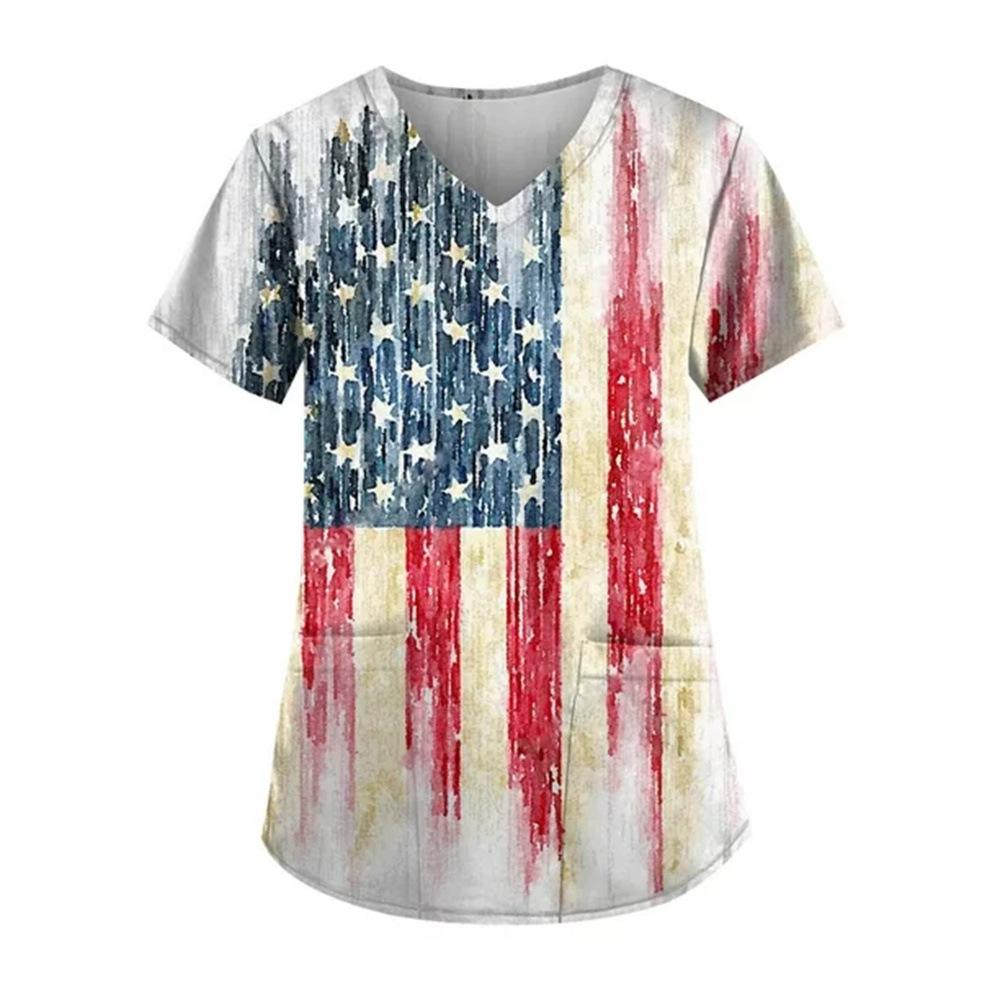 Women's T-shirt V-neck Nurse Uniform Star Print Casual Comfortable Short Sleeved Women's T-shirts