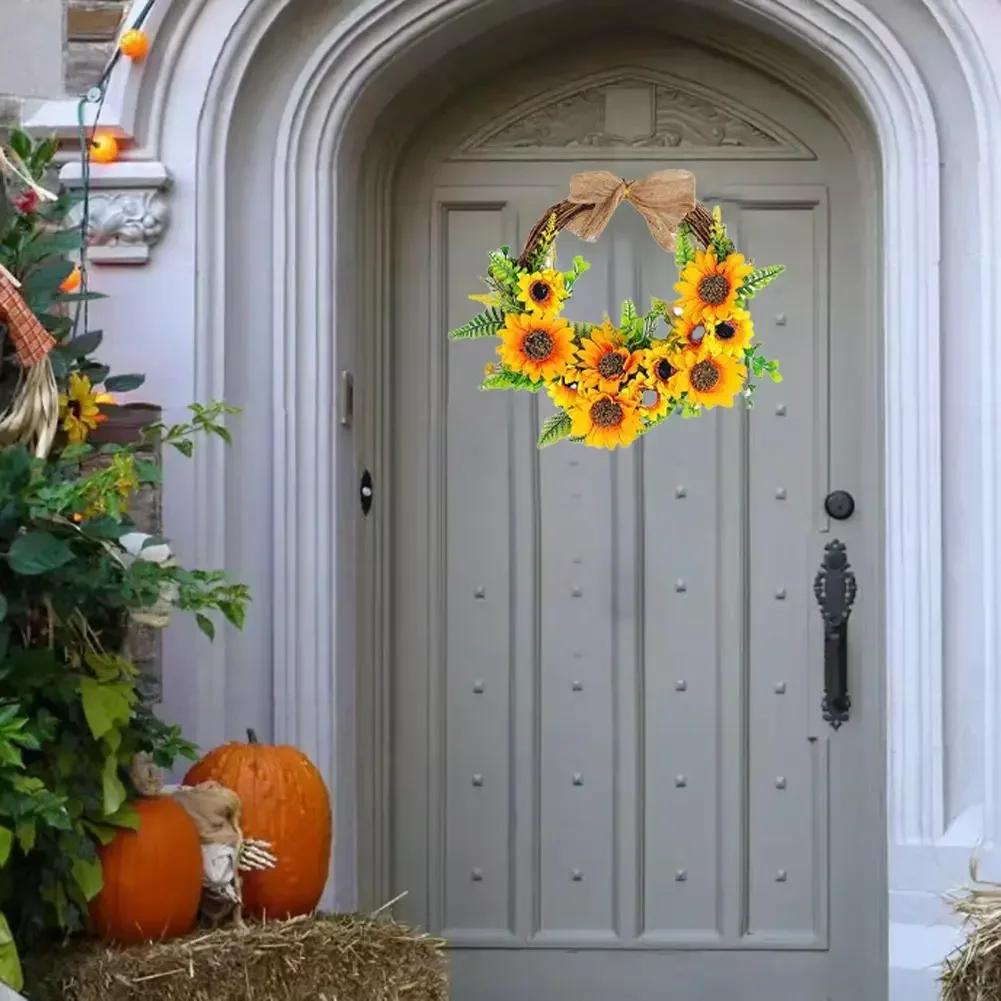 1PC Artificial Sunflower Garland 30*30 Cm Autumn Sunflower Wreath For Thanksgiving & Seasonal Home Decor Wreaths & Garlands