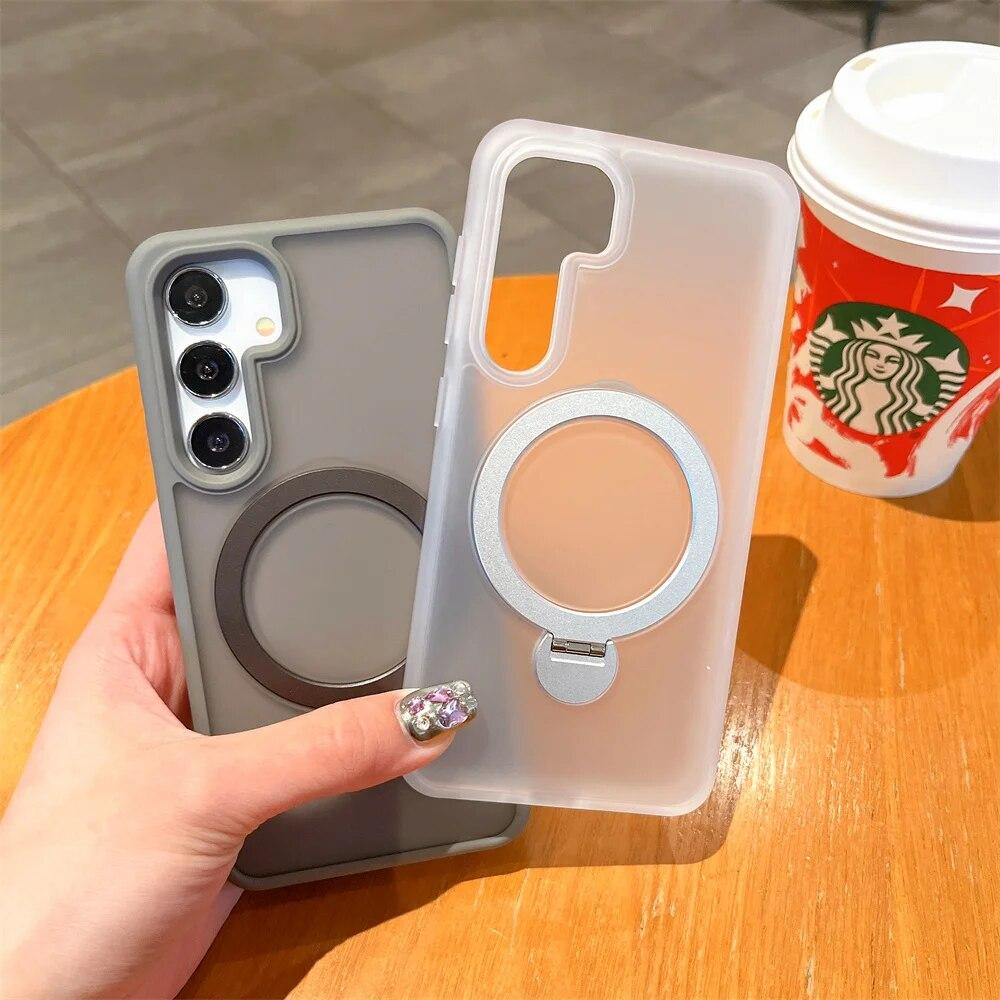 Magsafe Bracket Case for Samsung S24 Ultra S24 Plus S23 Ultra Magnetic Holder Cover for Galaxy S24 Matte Transparent Hard Cover