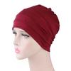 Solid Color Men Women Pleated Cotton Beanie Cap Hair Loss Sleeping Chemo Hat