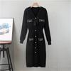 Autumn And Winter Butterfly Dress V-neck Cinched Waist Slimming Fashion Single Breasted Mid Length Skirt