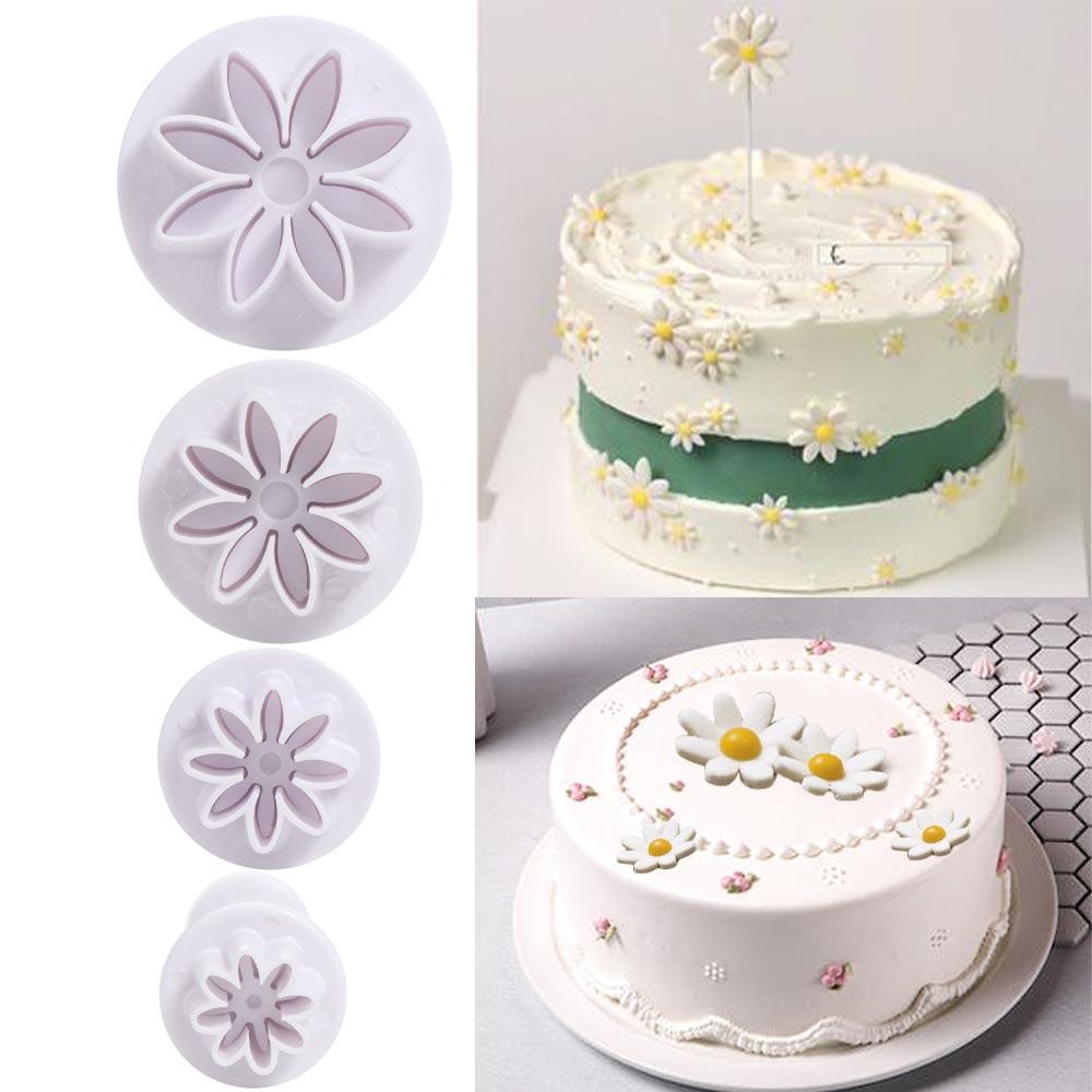 4pcs Flowers Shaped Cookie Cutters Easy to Clean Plum Mold Baking Tool Daisy Cake Plungers Home