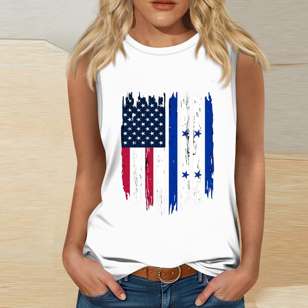 Damenmode Unabhängigkeitstag Print Rundhals Ärmellos T-Shirt Top