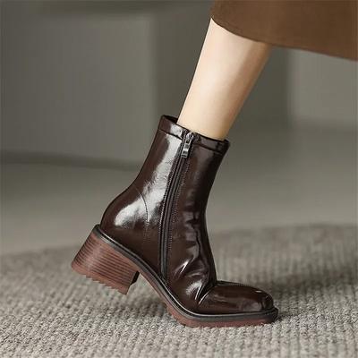 Moda Nuovi Stivali Invernali da Donna Autunno Stivaletti a Punta Quadrata Tacco Grosso Stivali Caldi in Lana da Donna Scarpe con Plateau Scarpe con Tacco Alto