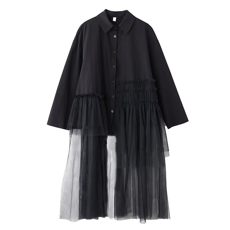 

XITAO асимметричное лоскутное сетчатое плиссированное платье GYX1509 One Size