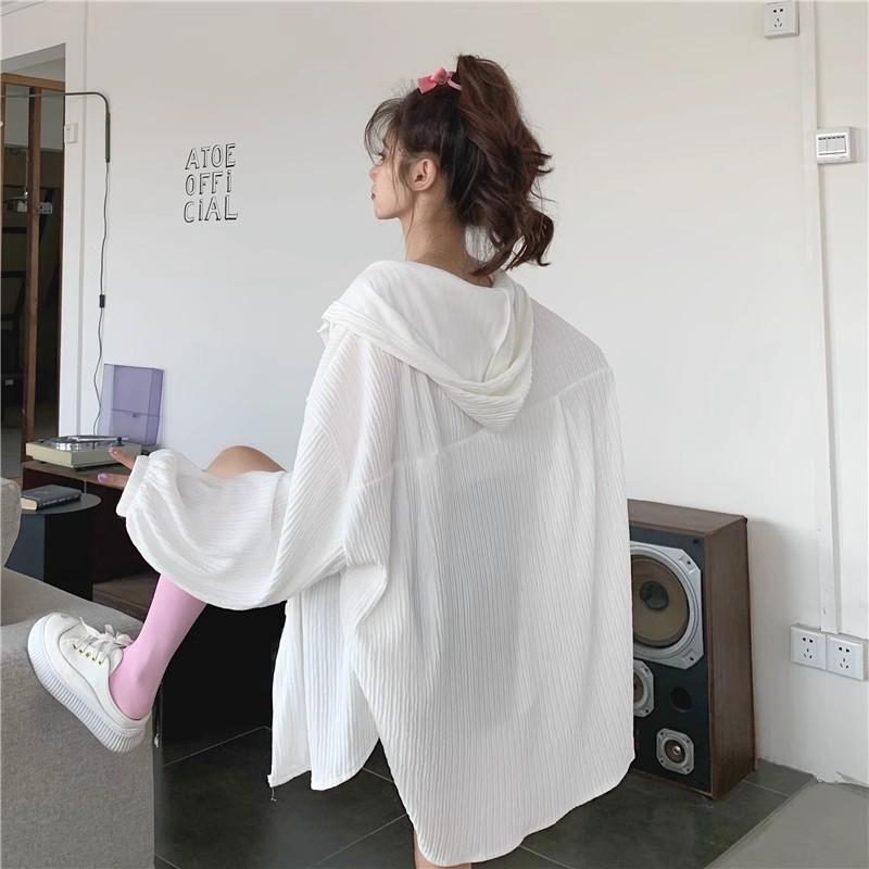 Women's White Hooded Sun Protection Cardigan - Summer 2025, Versatile Long-Sleeve, Mid-Length Loose Thin Jacket