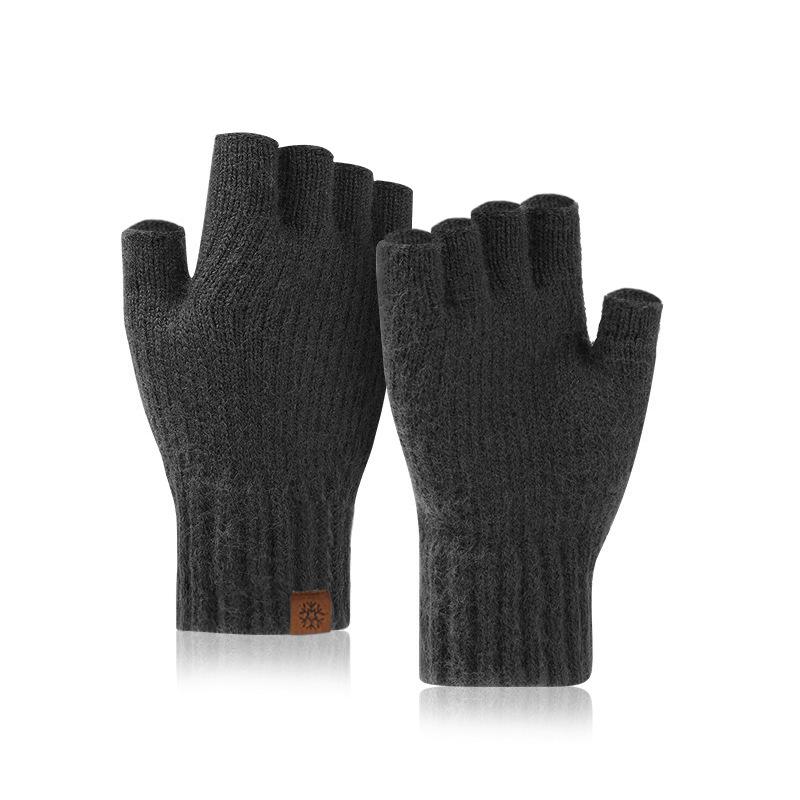 Half-finger Gloves Men's Winter Outdoor Knitted Gloves Warm and Cold-proof Velvet Student Writing Bare-finger Gloves