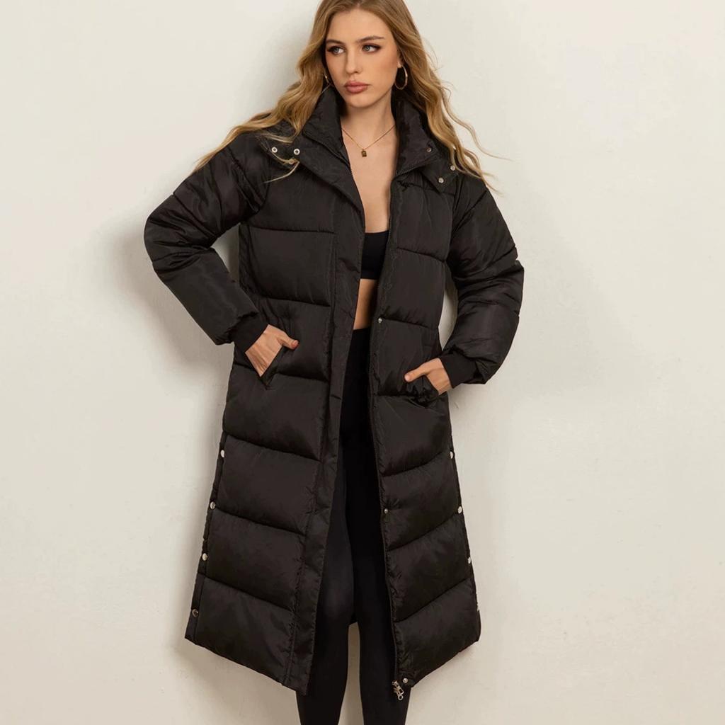 Winter new hooded padded coat women's long knee warm padded jacket women's jacket tide
