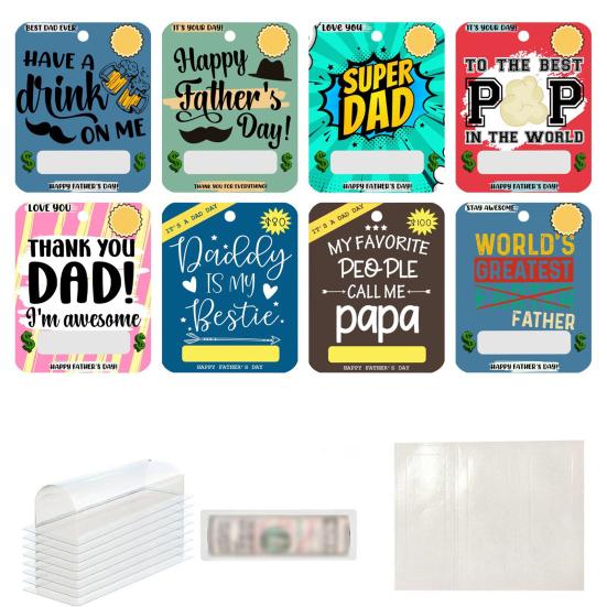 8 Pcs Father's Day Money Holder Ornaments Cash Money Holder Card with Plastic Cover And Adhesive DIY Father's Day Appreciation Gift
