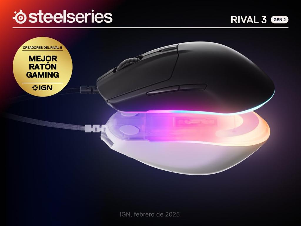 SteelSeries Rival 3 Gen 2 Gaming Mouse — 8500 DPI TrueMove Core Optical Sensor — 60 Million Click Durability — Low Latency — Lightweight At