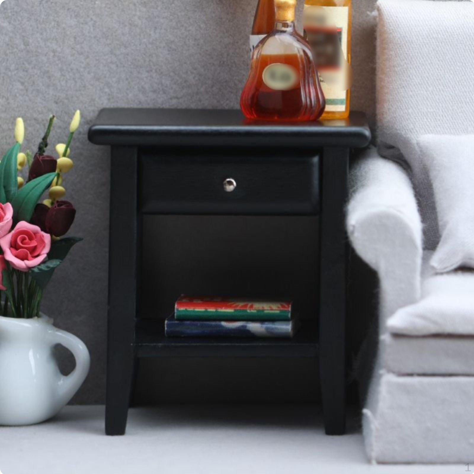 1:12 Scale Dollhouse Nightstand Modern Design Bedside Table Realistic Detail Wooden