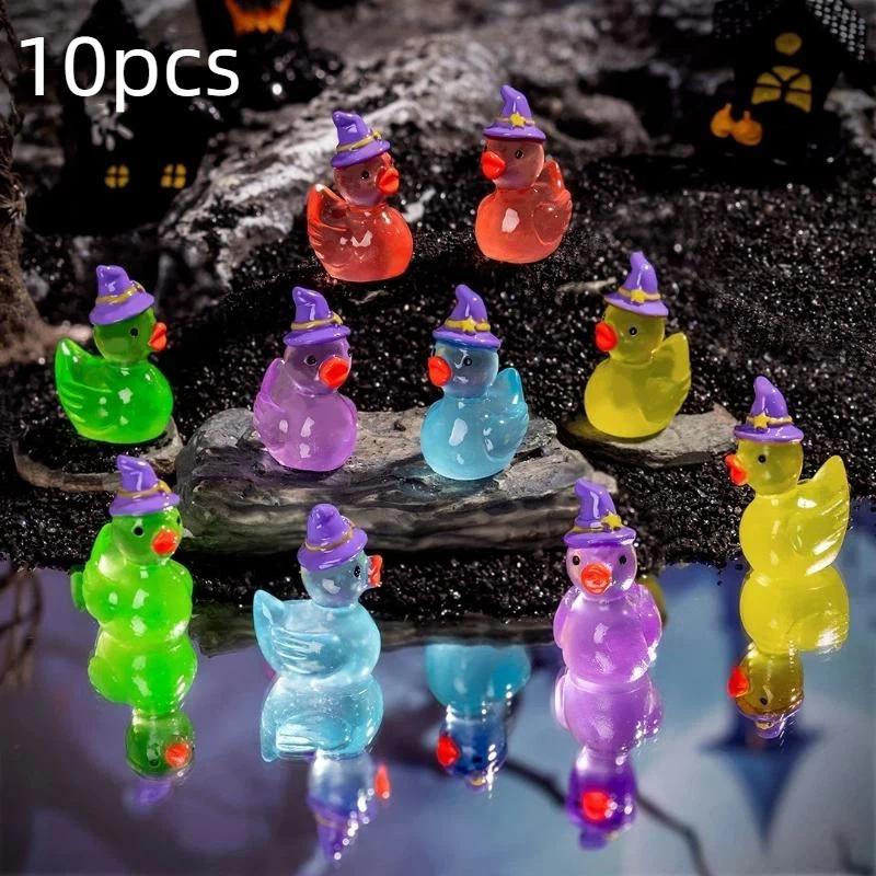Cute Glow in Dark Mini Magic Hat Duck Figurines Luminous Resin Miniatures for Desk Birthday Party Favors