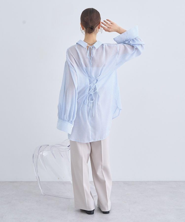 Music Casual Back Shirt for Saxe Blue [Earth & Ecology] Lace-up Women,