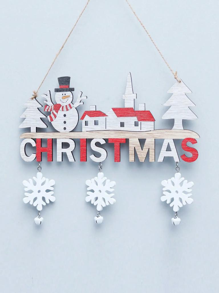 Christmas Decorations with Bells and Snowflakes Creative Pendants Home Dining Room Christmas Wooden Crafts Door Hanging