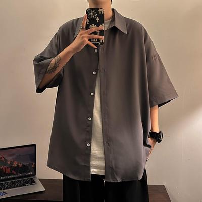 Men's Short Sleeve Loose Casual Shirt - Summer Thin Style, Hong Kong Trend, Drop Shoulder Design