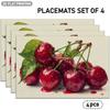 Set of 4/6 Placemats Featuring a Red Cherry And Green Leaf Pattern, Designed with a Fresh Fruit Theme, Suitable for Indoor/Outdoor Party Decorations,