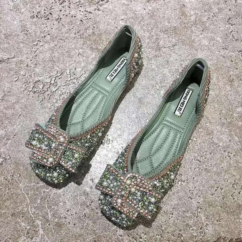 

2024 Новая мода Пряжка Slip-on Flat Peas Shoes Удобная дизайнерская обувь Женская обувь по акции Бесплатная доставка 35 зелёный
