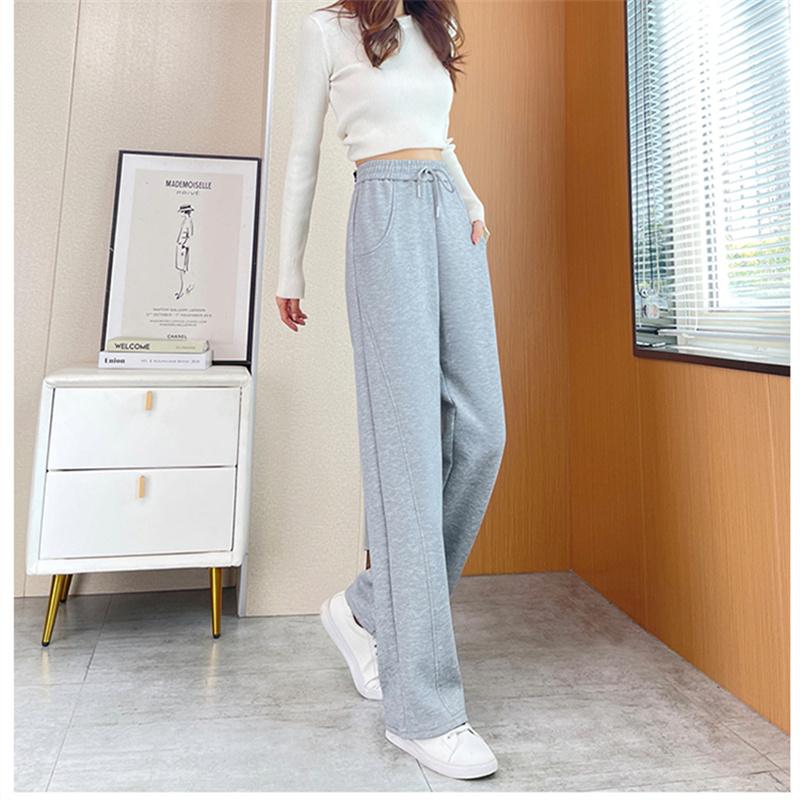 Winter New Thickening Velvet Wide Leg PantsCasual Warm Elegant Women Sweatpants Korean High Waist Loose Straight Pants Female