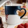 Tazza che cambia colore 325ml Forma di cuore Tazza d'acqua Ceramica Novità Tazze da caffè con manico, Regali romantici creativi per coppie