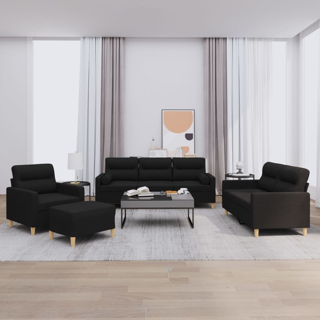 Vidaxl 4-Cz. Relaxation Set With Cushions, Black, Fabric
