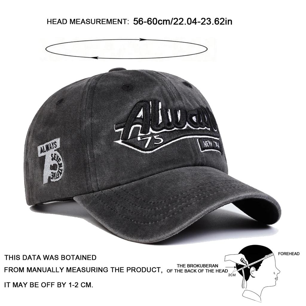 Baseball Wash Stitching Stitched Embroidered Alphabet Always75 Neutral Gender Women Men For Caps Spring Autumn Outdoor Adjustable Casual Hats Dad