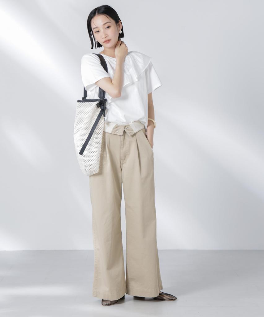 Nano Universe Asymmetrical Ruffle with Mixed Size F Women's T-Shirt Materials, White, 030, 673-5224303