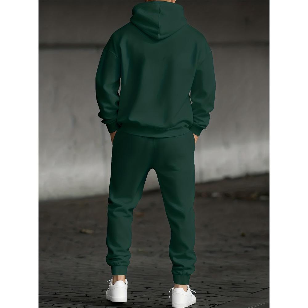 Men's Casual 2 Piece Set with Printed Alphanumeric Pattern Drawstring Pocket Hoodie and Drawstring Outdoor Casual Sports Pants Set