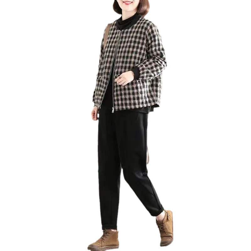 Mom's New Autumn/Winter Lightweight Plaid Cotton Jacket - Loose Fit, Plus Size, Casual Korean Style Outerwear for Women