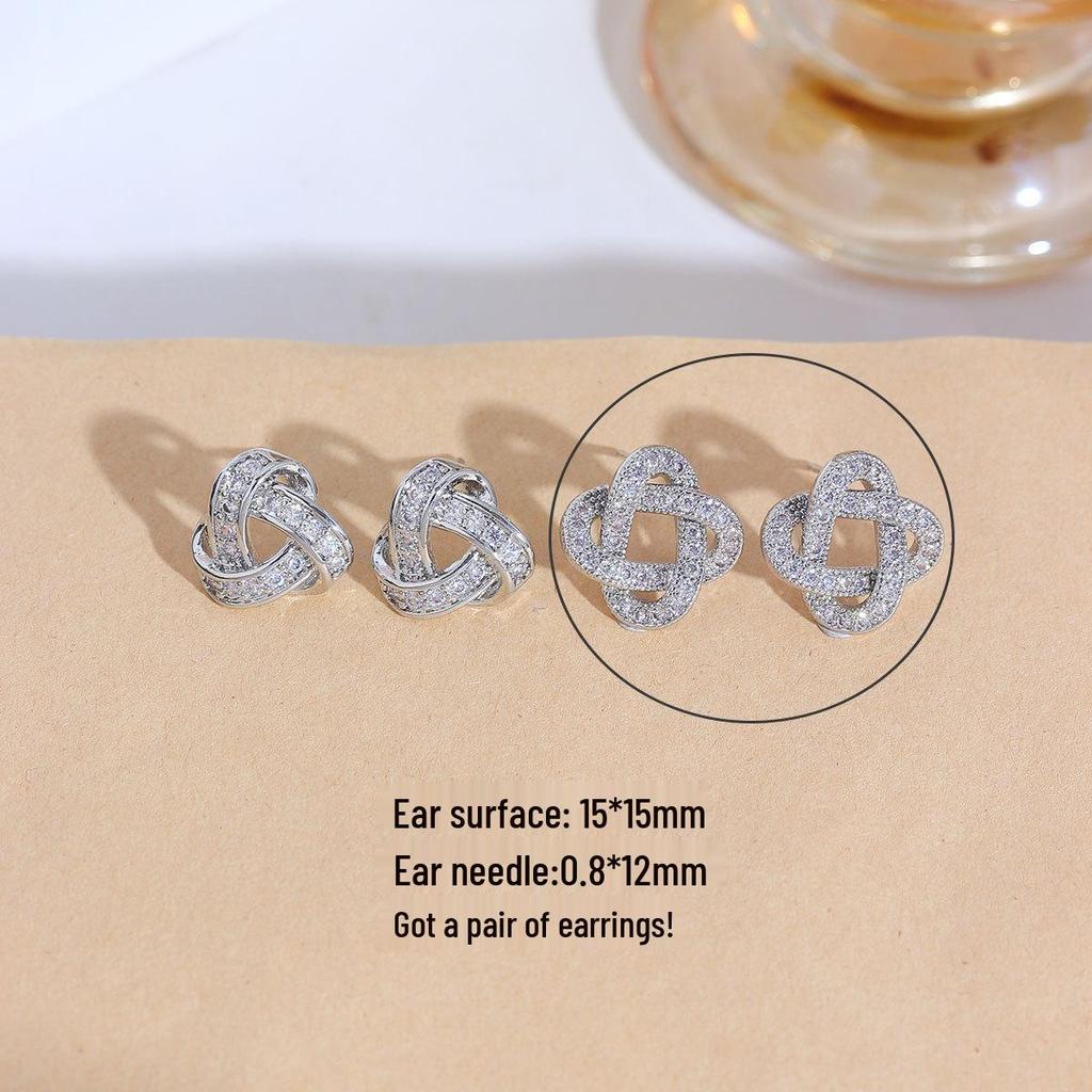 Gold-Plated Diamond Knot Stud Earrings: Elegant Chinese Style Accessories for Women