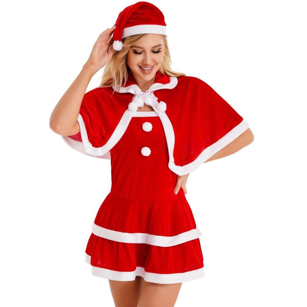 Weihnachtsmannmütze Cosplay Weihnachtsoutfit Goldener Samt Weihnachtsaufführungskostüm Nachtclub Bar