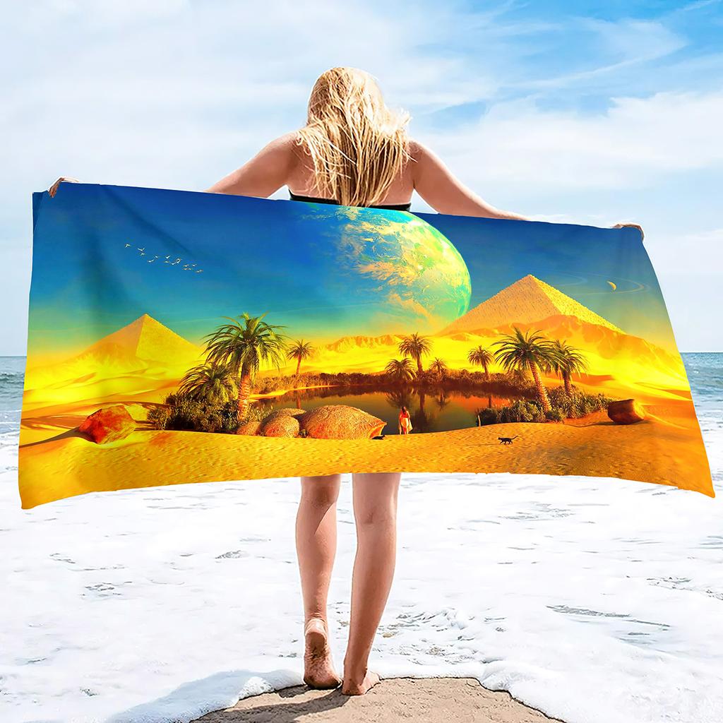 Pyramid Series Seaside Vacation Beach Towel Swimming Bath Towel Microfiber Sports Towel