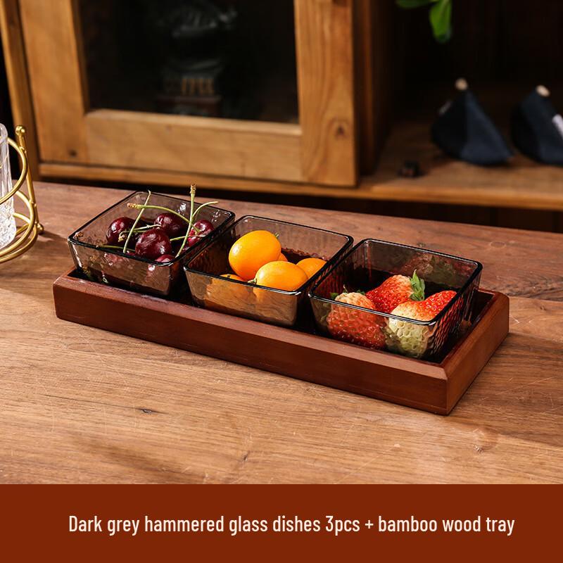 Hammered Glass Divided Snack Tray Set