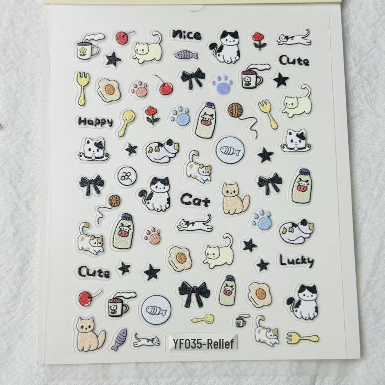 Забавные Мультяшные Кошки Мяу 3D Рельефные Наклейки для Маникюра - Водонепроницаемые DIY Декоративные Наклейки Граффити YF035