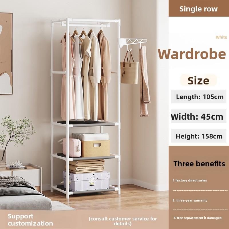 Simple three-row multi-functional storage hanger household bedroom floor rack coat rack