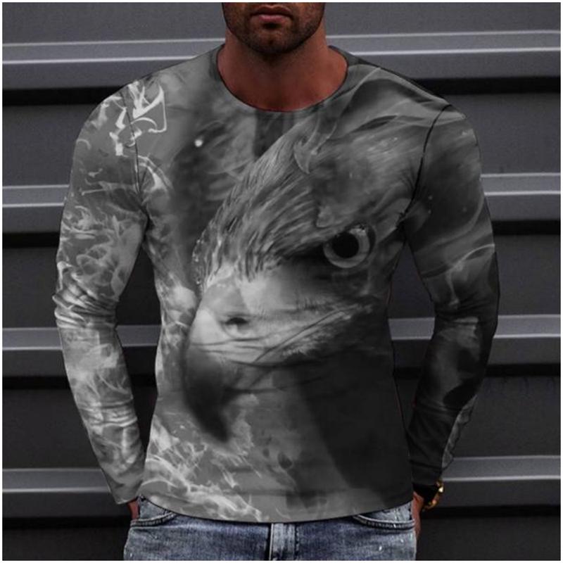 Vintage Eagle Pattern Men's T-shirts Animal 3D Printed T-shirts Summer Casual Long Sleeves Loose O-Neck Tops