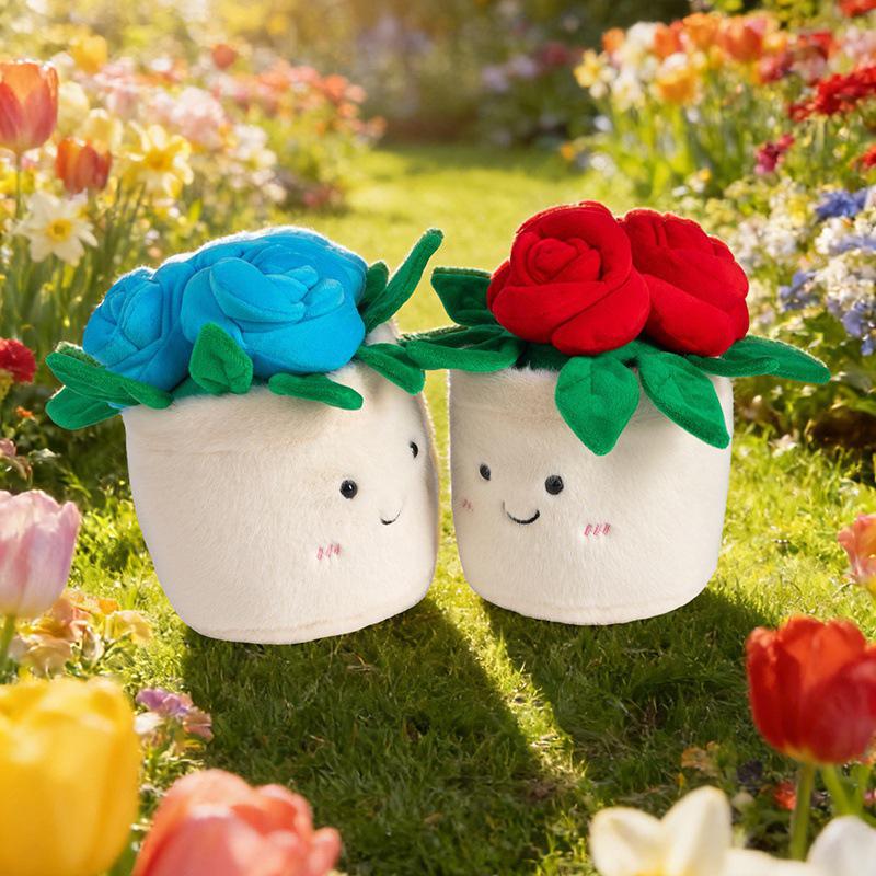 Cartoon Rose Plush Toy Couple Desktop Ornament - Valentine's Day Gift