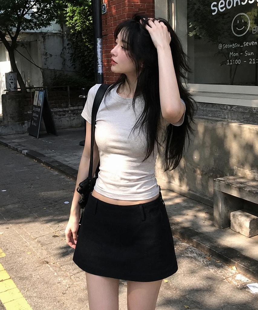 Seoul Apparel Low Mood Skirt Pants (Black)