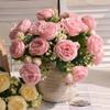 Hot Selling 30cm Rose Pink Silk Bouquet Peony Artificial Flower 5 Big Head 4 Small Bud Bride Wedding Home Party Decorations