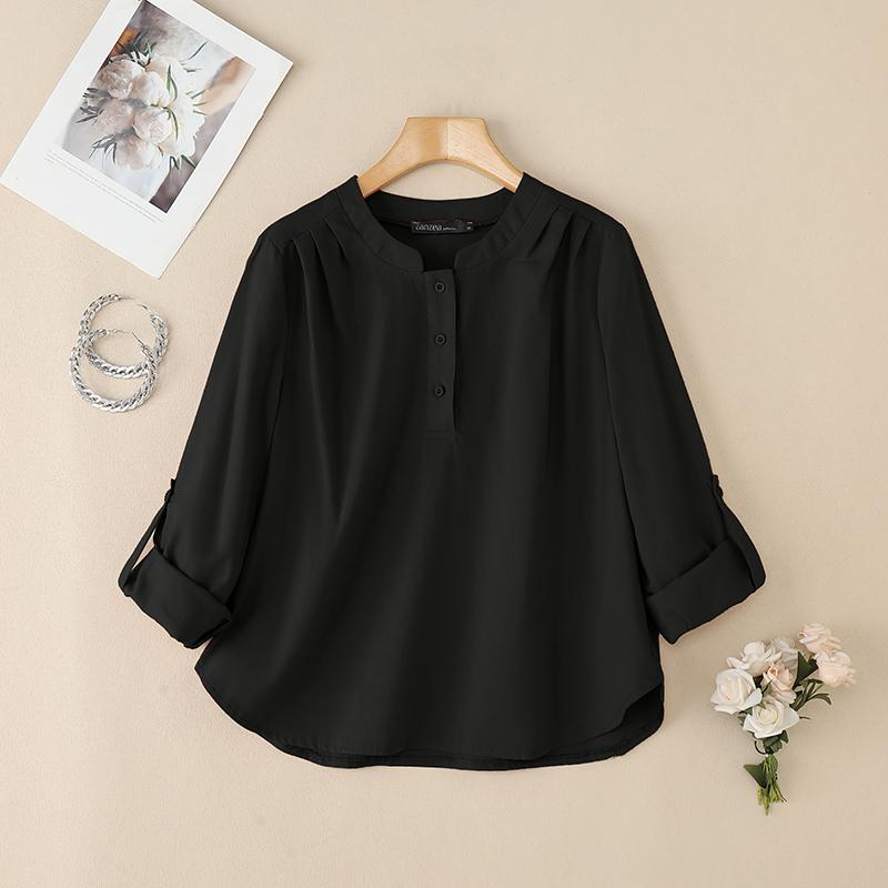 ZANZEA Blusa Casual da Donna Girocollo Regolabile Ampia Manica Lunga