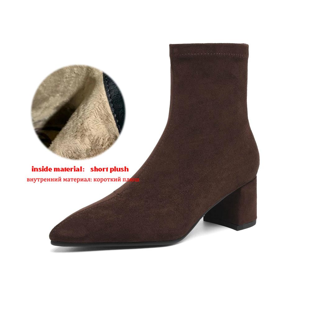 Krazing Pot Flock Pointed Toe Thick Heels Chelsea Boots Size 43 Zip Beauty Lady Women Ankle Boots