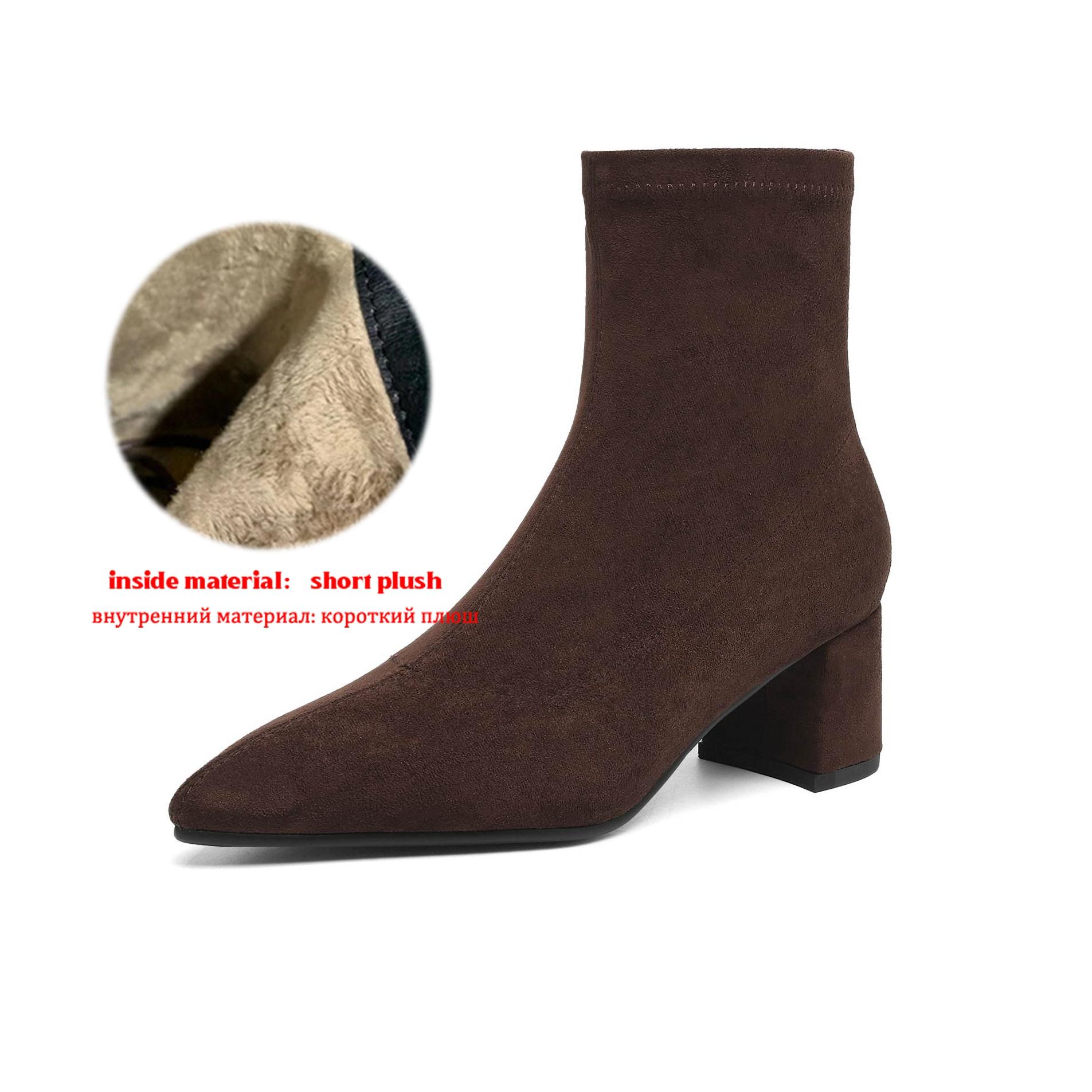 

Krazing Pot Flock Pointed Toe Thick Heels Chelsea Boots Size 43 Zip Beauty Lady Women Ankle Boots 43